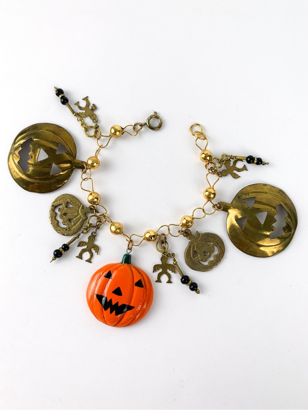 Vintage Barbara Ryan Halloween charm bracelet artist-made jack-o-lantern jewelry